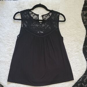 Loveappella Black Sleeveless Blouse with Lace Detail